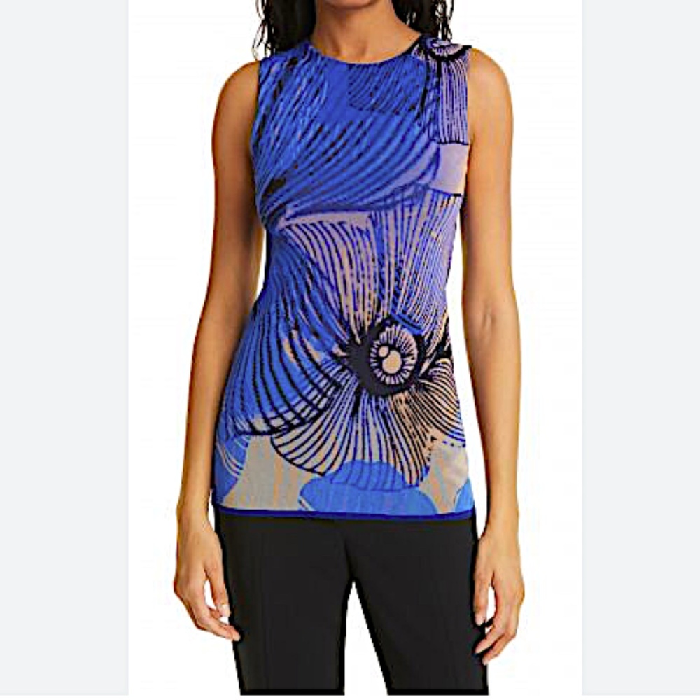 FUZZI  Floral Print Tulle Tank Top